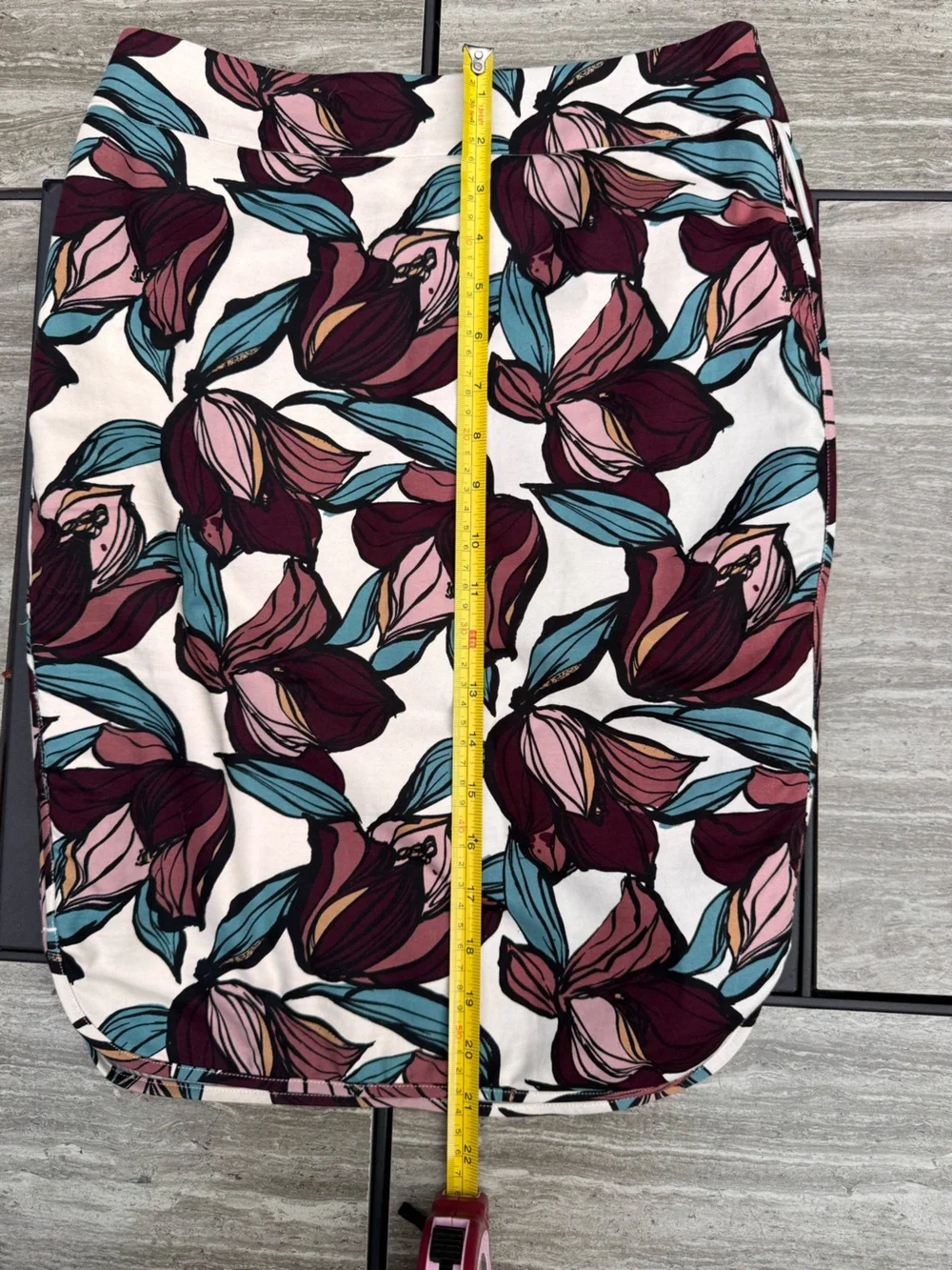 LOFT Floral Skirt in Burgundy, Pink & Teal Accents